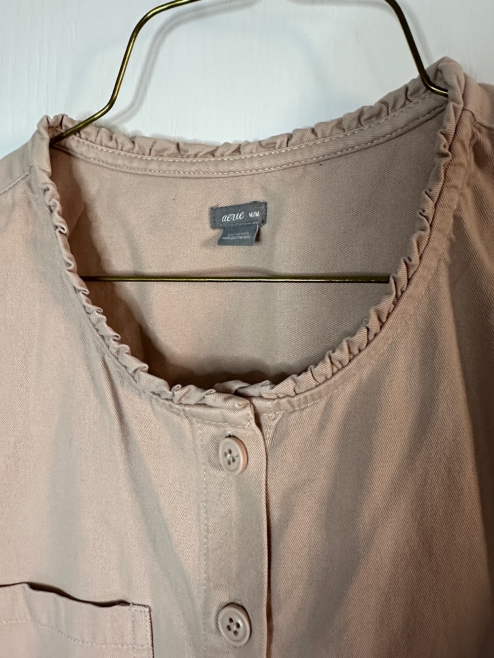 Aerie Tan blush pink Utility Jumpsuit ruffle edge women’s size M waist - Picture 4 of 10